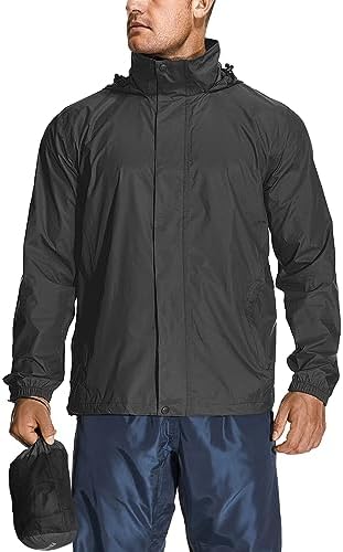 mosingle Men’s Rain Jacket Lightweight Waterproof Packable Raincoat With Hooded for Hiking Golf Cycling Windbreaker.