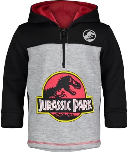 Jurassic Park Dinosaur Movie Logo Boys’ Fleece Hoodie Pullover Sweatshirt w Zipper