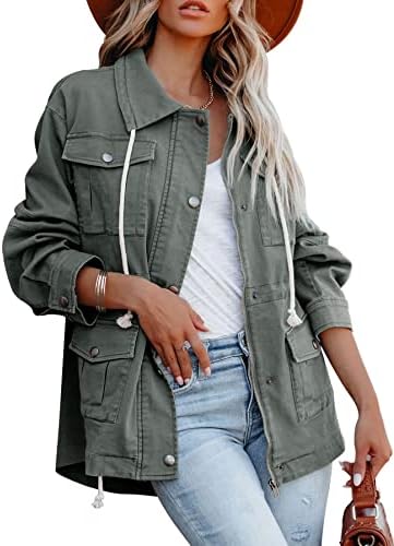 Ebifin Womens Military Anorak Jacket Zip Up Snap Buttons Lightweight Safari Utility Coat Outwear With Pockets