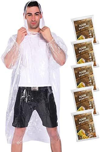 COOY Rain Ponchos,with Drawstring Hood （10 Pack） Emergency Disposable Rain Ponchos Family Pack for Adults,Clear