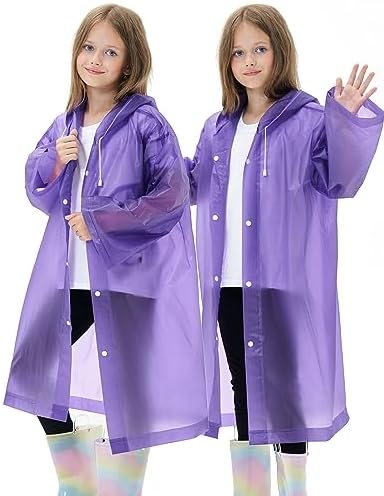 HOOMBOOM 2 Pack EVA Rain Ponchos Waterproof Reusable Raincoat for Kids, One Size Rain Jacket for Children, Boys and Girls