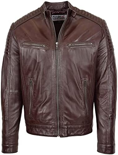 Mens Real Leather Biker Jacket Cafe Racer Style Ron