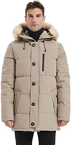 PUREMSX Mens Winter Parka Jacket Thickened Windproof Warm Quilted Hooded Insulated Padded Coats