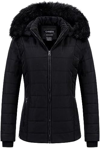 Chrisuno Women’s Casual Short Winter Puffer Coat Soft Faux Fur Lining Lightweight Warm Jackets With Removable Hood