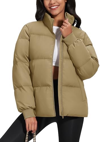 MAGCOMSEN Women’s Down Jackets Baggy Quilted Puffer Jacket Stand Collar Water-resistant Winter Padded Coat with Pockets