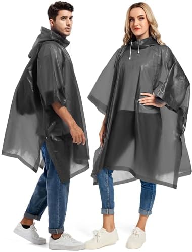 Borogo 2 Pack Rain Ponchos for Adults Reusable – Raincoats Survival Emergency Heavy Duty Rain Coat with Drawstring Hood