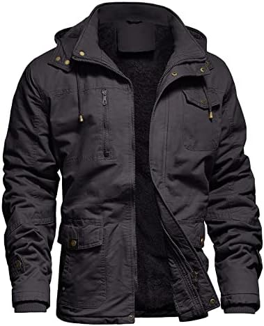 Dr.Cyril Mens Jacket Winter Casual Fleece Lined Cotton Thick Military Tactical Hooded Work Coats with Cargo Pockets