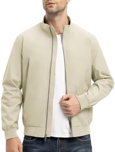TBMPOY Mens Lightweight Bomber Jackets Waterproof Work Golf Windbreaker Causal Jacket Spring Fall Track Coat for Outdoor