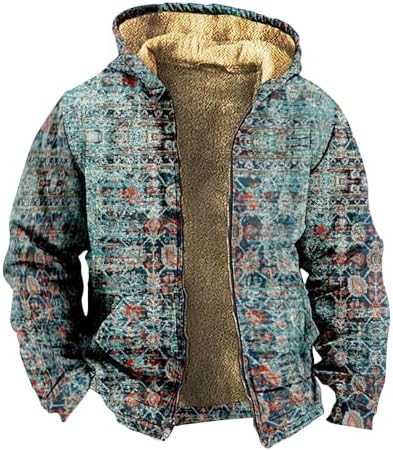 XIAXOGOOL Zip Up Sweatshirts For Men With Hood Big Tall Retro Ethnic Graphic Hoodies Heavyweight Sherpa Fleece Lined Jackets