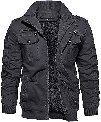 EKLENTSON Men’s Thick Thermal Winter Jacket with Multi Pockets Zip Front Fleece Lined Military Jacket for Men
