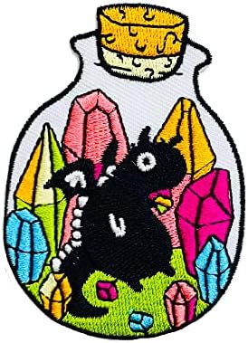 Maseihels Iron On Embroidered Patch, Cartoon Cute Funny Patch – “Dragon in Bottle” Sew On Emblem Patch DIY Accessories Perfect for Jackets, Clothes, Hats & Jeans