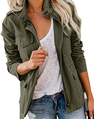 Pepochic Womens Military Jacket Zip Up Snap Buttons Lightweight Utility Anorak Field Safari Coat Outwear