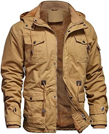 Dr.Cyril Mens Jacket Winter Casual Fleece Lined Cotton Thick Military Tactical Hooded Work Coats with Cargo Pockets