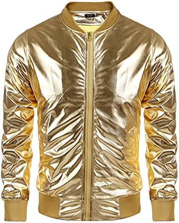 COOFANDY Men’s Metallic Jacket 70s Disco Christmas Party Varsity Jacket Zip-up Baseball Bomber