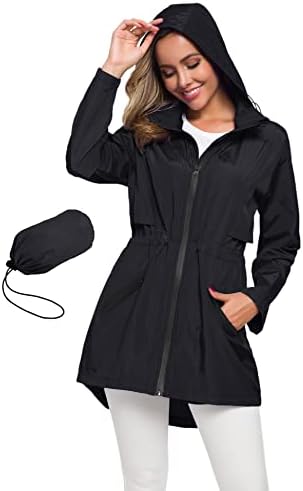 Avoogue Women’s Long Raincoat with Hood Outdoor Lightweight Windbreaker Rain Jacket Waterproof