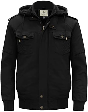 WenVen Men’s Thick Winter Windproof Jacket Wool Lining Cotton Military Coat With Detachable Hood.