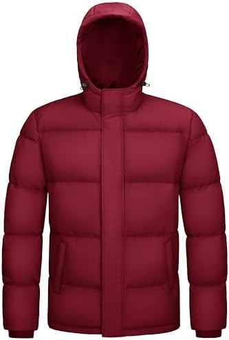 MAGCOMSEN Mens Hooded Down Jacket Water Resistant Puffer Jacket Full Zip Up Windproof Winter Jacket with Zip Pockets