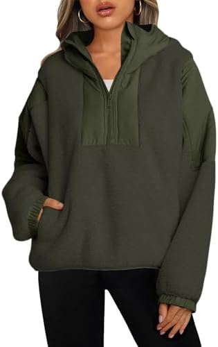 Panadila Womens Half Zip Pullover with Pockets Sherpa Hoodie Oversized Hooded Sweatshirt Warm Fleece Jackets
