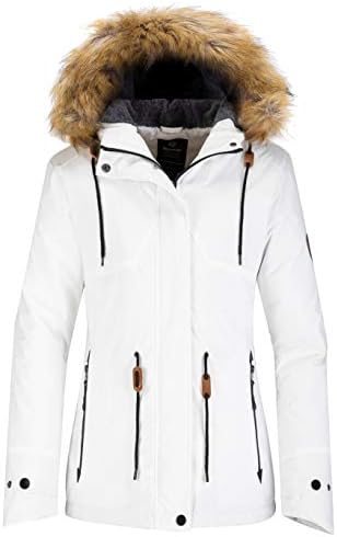 Wantdo Women’s Waterproof Ski Jacket Hooded Winter Snow Coat Mountain Snowboarding Jackets Insulated Fleece Parka