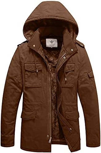 WenVen Men’s Winter Military Thicken Parka Jacket Warm Coat with Removable Hood