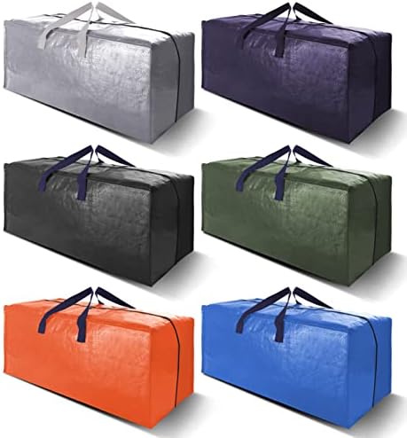 VELVETSURE Heavy Duty Extra Large Moving Bags W/Backpack Straps – Strong Handles & Zippers, Storage Totes For Space Saving, Fold Flat, Alternative to Box and Bin (Set of 6, Multicolor)