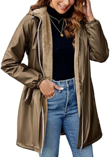 Bellivera Women’s Lightweight Waterproof Softshell Jacket Fleece Lined Windbreaker Faux Fur Coat with Hood