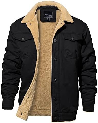 EKLENTSON Men’s Winter Jacket Thick Thermal Cotton Warm Fleece Lined Coat Trucker Lapel Work Cargo Jackets for Men