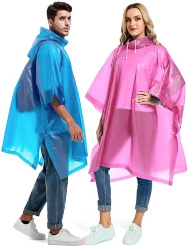 2 Pack Rain Ponchos for Adults Reusable – Raincoats Survival Emergency Heavy Duty Rain Coat with Drawstring Hood