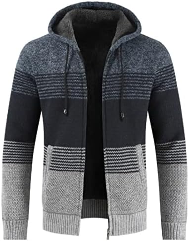 Kinkia Men’s Zip Up Hooded Fleece Cardigan Sweater Winter Warm Sherpa Lined Jacket Coat Hoodies with Pockets