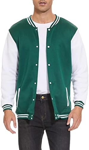 babyhealthy Men’s Varsity Jacket Baseball Bomber Jackets Causal Slim Fit Button Down letterman jacket