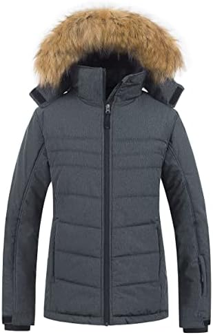 Pursky Women’s Waterproof Ski Jacket Winter Puffer Snow Coat Fur Hooded Raincoat