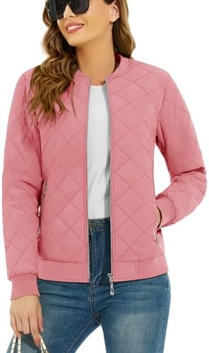TACVASEN Women’s Diamond Quilted Jackets Lightweight Casual Bomber Jacket Warm Winter Coats Full Zip with Pockets
