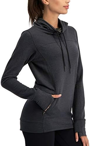 Three Sixty Six Dry Fit Running Pullover Womens – Fleece Cowl Neck Run Sweater Jacket – Zip Pockets and Thumbholes