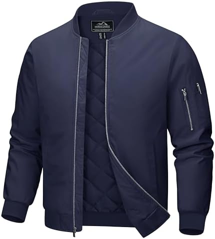 MAGCOMSEN Men’s Bomber Jacket Casual Windproof Quilted Jacket Full Zip Windbreaker Winter Warm Varsity Jacket with Pockets