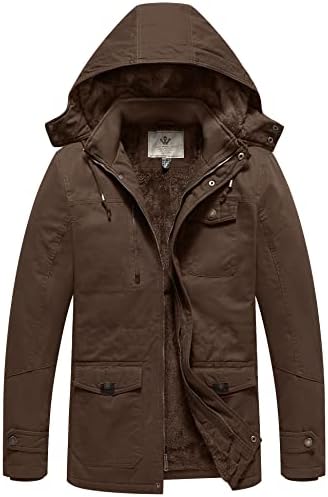 WenVen Men’s Winter Thicken Cotton Parka Jacket Warm Coat with Removable Hood