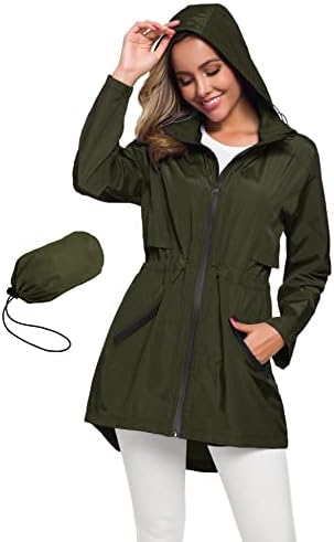 Avoogue Women’s Long Raincoat with Hood Outdoor Lightweight Windbreaker Rain Jacket Waterproof