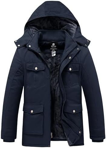 wantdo Men’s Winter Coat Thicken Military Cotton Jacket Warm Fleece Parka Jacket with Removable Hood