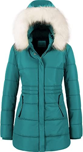 Chrisuno Women’s Winter Warm Coats Puffer Jacket Long Drawstring Waterproof Snow Parka With Removable Faux Fur Trim Hood
