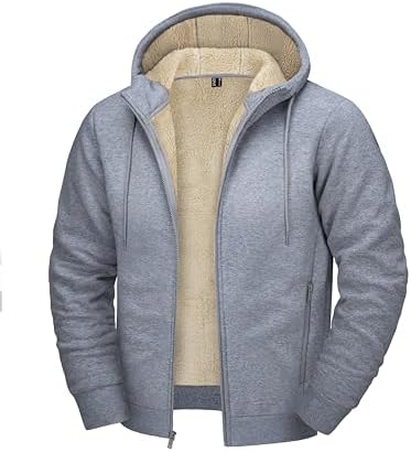 CRYSULLY Men’s Sherpa Lined Jacket Fleece Full Zip Winter Hooded Sweatshirt Coats