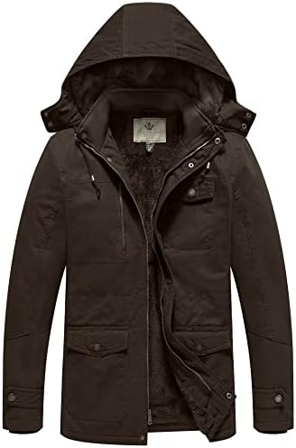 WenVen Men’s Winter Thicken Cotton Parka Jacket Warm Coat with Removable Hood