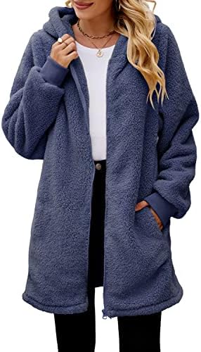 Yanekop Women Oversized Sherpa Jackets Fuzzy Fleece Hoodies Zip Up Outerwear Coat With Pockets