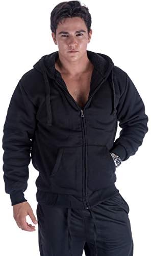 Mens Hoodies Zipper Sherpa Lined Heavyweight Workout Winter Sweatshirt Jackets