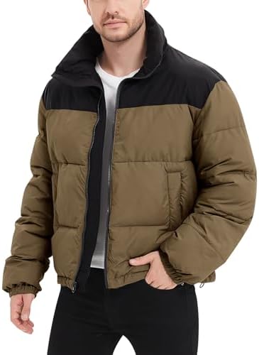 Flygo Men Puffer Jacket Winter Coats Water Resistant Long Sleeve Zip Up Puffy Quilted Down Jackets