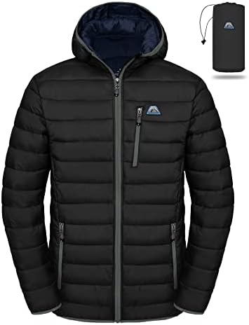 Mapamyumco Men’s Packable Lightweight Puffer Jacket Hooded Windproof Winter Coat with Recycled Insulation