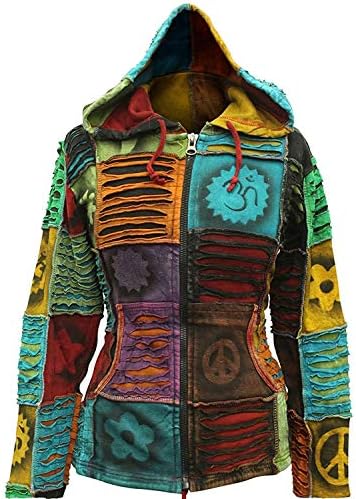 Slashed Patchwork Pixie Hippie Hoodie Jacket for Women, Lightweight Zip Up Sweater Cardigan