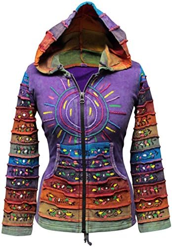 Women’s Sun Patchwork Pixie Hippy Ribs Hoodie Faded Jacket