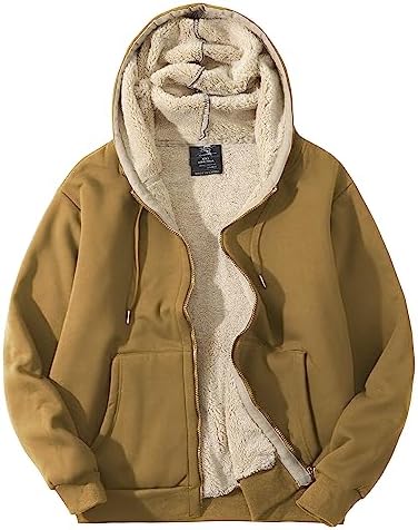 Flygo Men’s Sherpa Hoodie Jacket Fleece Lined Zip Up Warm Hoodies Sweatshirt Winter Zipper Sweater Hooded Coat