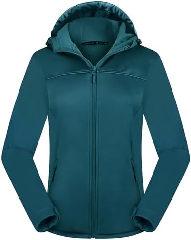 Women’s Lightweight Softshell Jacket, Fleece Lined Hooded Windproof Coat Warm Jacket for Outdoor Running Hiking