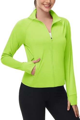 MAGCOMSEN Women’s UPF 50+ Lightweight Athletic Jackets Cropped Zip Up Long Sleeve Shirts Sun Protection with Thumb Holes