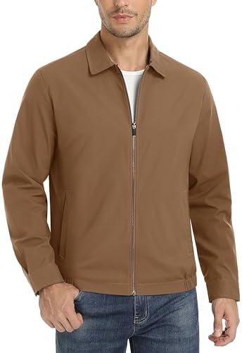 MAGCOMSEN Men’s Lightweight Jackets Full Zip Up Light Coat Laydown Collar Jacket Casual Windbreaker Jacket with Zip Pockets